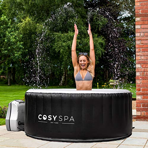 CosySpa Piscina Hinchable | Jacuzzi Climatizado |Burbujas Hidromasaje | 4 – 6 plazas (6 Filtros + Porta Bebidas + Reposacabezas + Tapa, 6 Plazas)