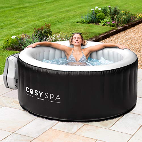 CosySpa Piscina Hinchable | Jacuzzi Climatizado |Burbujas Hidromasaje | 4 – 6 plazas (6 Filtros + Porta Bebidas + Reposacabezas + Tapa, 6 Plazas)