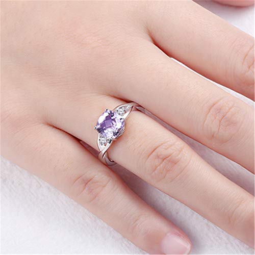 Coudf Anillo con Nombre Tallado Personalizado Anillo de Piedra Natal Cuadrada Ideas de Aniversario de Navidad para Madre Abuela（Plata 17.25）