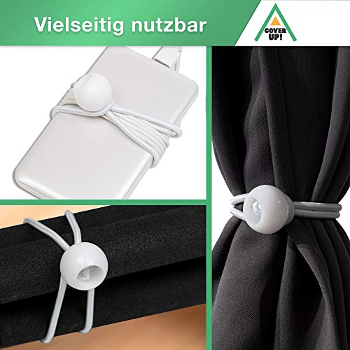 CoverUp! 25 Bolas Bungee - Cuerdas elásticas con Bola para una fijación óptima - tensores de Cuerda para Cualquier Uso - tensores Elasticos para Lonas y Tiendas (Blanco)