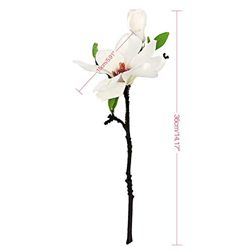 Cozyhoma - 6 Flores Artificiales de Magnolia Artificial, 14 Flores Artificiales de Tacto Real, Color Blanco