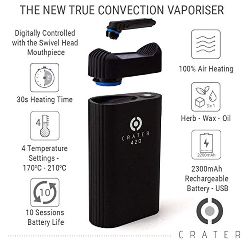 CRATER 420 Vaporizador de Convección Portátil, Vaporizador de Cera de Aceite de Hierbas Secas 3 en 1, Batería Interna Recargable de 2300mAh, No Nicotina