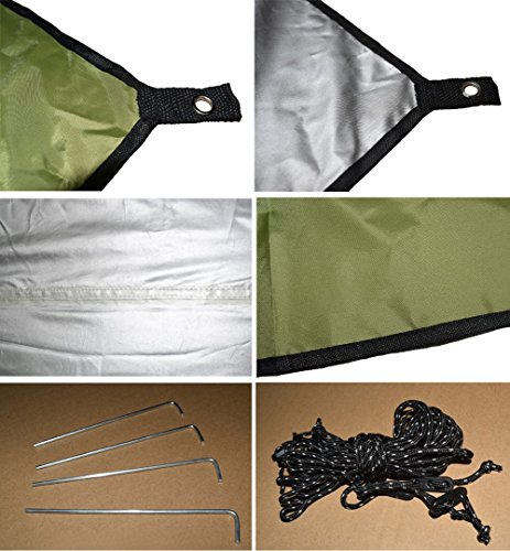 crayfomo Ultralight Tent Lona Impermeable Anti-UV Gran Verde Hamaca Lona portátil Sol Lluvia Refugio Mochila Camping Rainfly con estacas Cuerda