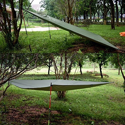 crayfomo Ultralight Tent Lona Impermeable Anti-UV Gran Verde Hamaca Lona portátil Sol Lluvia Refugio Mochila Camping Rainfly con estacas Cuerda