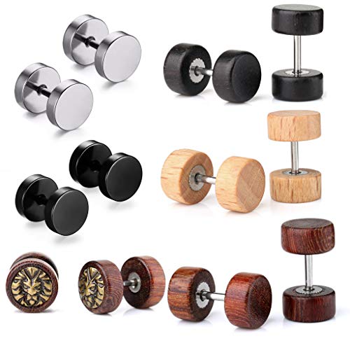 Crazy-M 6 Pares de Acero Inoxidable Stud Stud Studs Set de Acero Inoxidable para Hombre Pendientes de aro Pendientes de túnel para Damas Alérgicos Pendientes de botón Libre Joyas para la Oreja