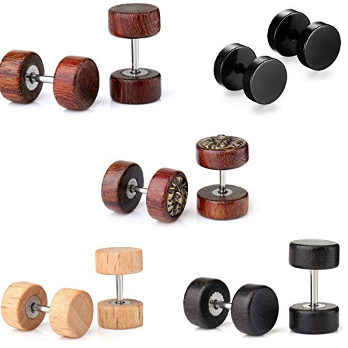 Crazy-M 6 Pares de Acero Inoxidable Stud Stud Studs Set de Acero Inoxidable para Hombre Pendientes de aro Pendientes de túnel para Damas Alérgicos Pendientes de botón Libre Joyas para la Oreja