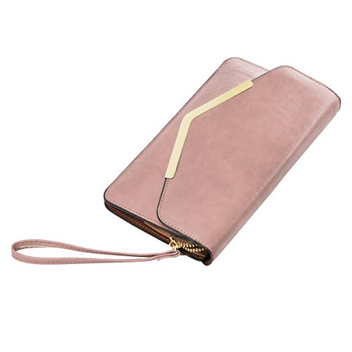 CRAZYCHIC - Bolso sobre Mujer - Cartera de Mano Grande Señora - Billetera Monedero Fiesta - Clutch Embrague Noche Cuero Piel PU - Bolso Bandolera Cruzado - Titular de la Tarjeta Moda - Rosa