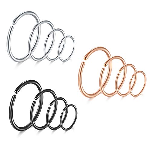 Crdifu Aro de Nariz de Acero Inoxidable Juego de aro 20/18/16G Septum Tragus Helix Cartílago Pendiente Piercing Anillo Joyería