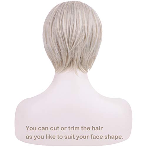 Creamily Peluca corta de corte pixie con flequillo de pelo importado resistente al calor peluca de pelo sintético Yaki rubio mixto para mujeres