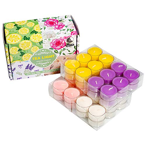 CREASHINE Velas profumate, Velas de Luces de té - Paquete de 48 Velas a Granel - Velas de té de Cera Natural de SOYA - Tiempo de grabación de más de 4 Horas