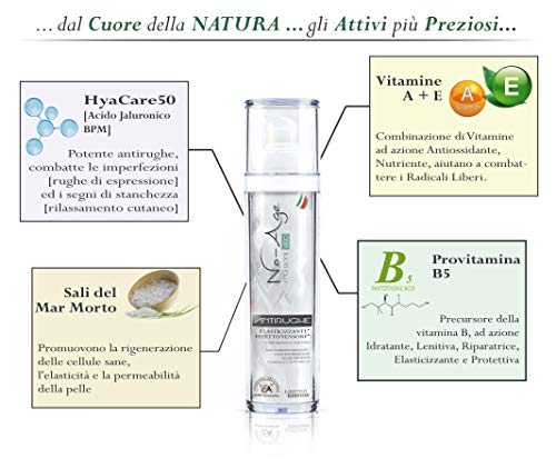 Crema Antiedad con Acido Hialuronico Puro a Bajo Peso Molecular altamente EFICAZ, Sales del Mar Muerto, Vitamina A y E, Provitamina B5 Crema Hidratante Facial para Mujer y Hombre 50 ml MADE IN ITALY