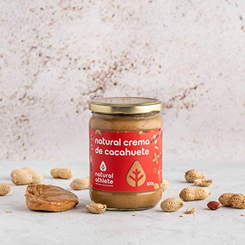 Crema de Cacahuete Natural Athlete 100% Cacahuete Sin Azúcar, Vegana, Sin Gluten, Sin Lactosa -Pack 4x500 g