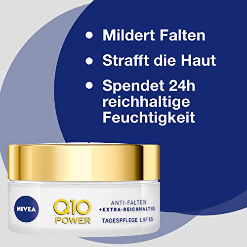 Crema de día Nivea Q10 Power para piel seca a muy seca, crema de día para arrugas suaves, crema hidratante intensiva con FPS 15, 1 unidad (50 ml)