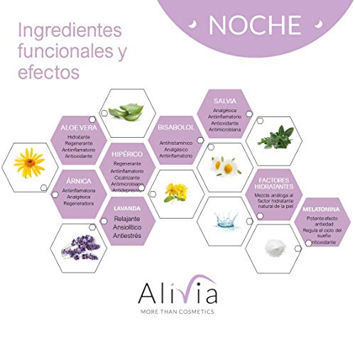 Crema hidratante corporal multifuncional NOCHE: Hidratación, alivio del dolor muscular y articular, ayudando al descanso, con melatonina y lavanda. ALIVIA, cosmética natural para sentirse bien. 200 ml
