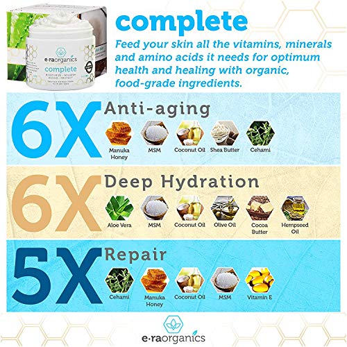 Crema Hidratante Natural para la Piel 60ml Curación Avanzada 10-en-1 Fórmula no grasosa con Aloe Vera Orgánico, Miel de Manuka, Aceite de Coco y Más. La mejor crema facial para la piel grasa, seca, d