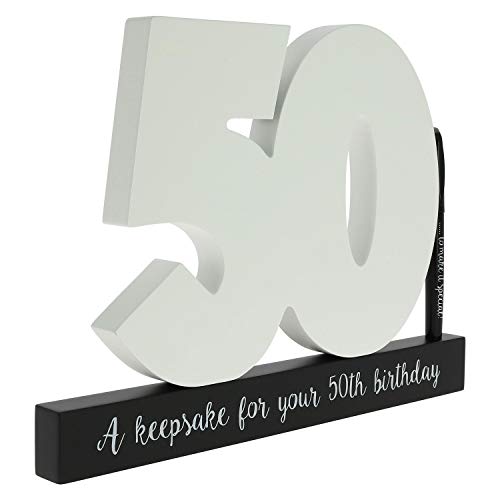 Creofant - Libro de visitas para el 50 cumpleaños, de madera, incluye lápiz, con número de cumpleaños para escribir, idea de regalo para hombres y mujeres.