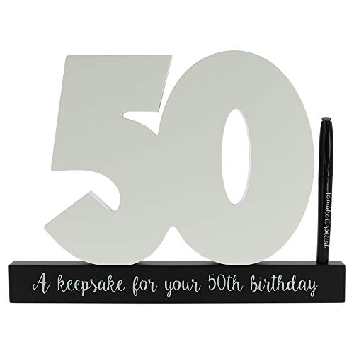 Creofant - Libro de visitas para el 50 cumpleaños, de madera, incluye lápiz, con número de cumpleaños para escribir, idea de regalo para hombres y mujeres.