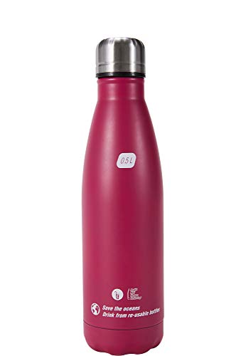 Cressi Water Bottle H20 Stainless Steel Botella Deportiva de Acero Inoxidable, Unisex Adulto, Rosa, 500 ML