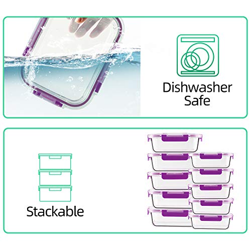 CREST Juego de 10 Recipiente - Contenedor de Almacenamiento de Alimentos de Vidrio - 20 piezas (10 envases + 10 tapas) Para preparar alimentos - Sin BPA