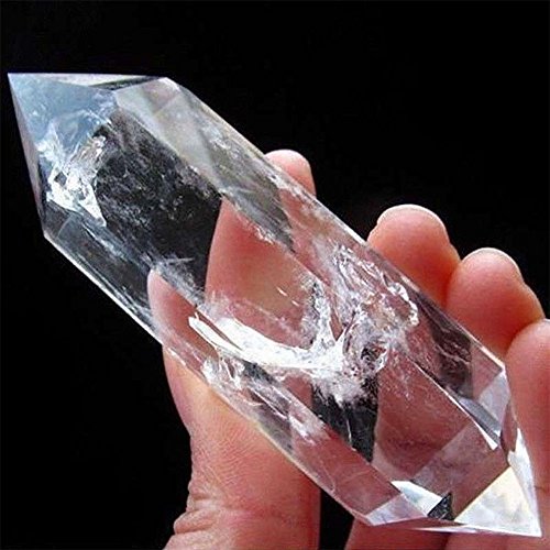 Cristal de obsidiana de fluorita 100 % natural, punto de columna, curación hexagonal, decoración de varita mágica, piedra de cristal de cuarzo de tratamiento de doble punta