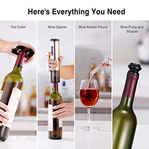 CRITIRON Sacacorchos Eléctrico Inalámbrico para Vino, con Aireador Pourer, Cortador de Aluminio, Bomba de Vacío para Ahorro de Vino, 4 Tapones de Vino, Halloween y Navidad, Amantes del Vino