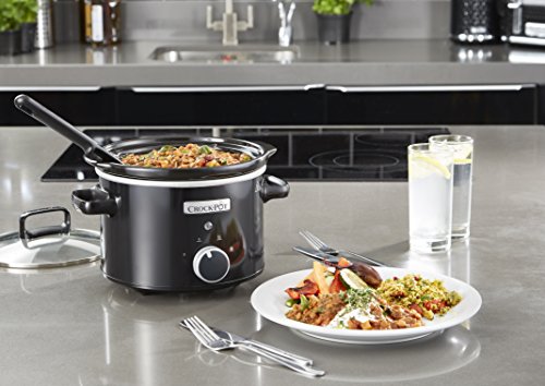 Crock-Pot CSC046X Olla de cocción lenta manual para preparar todo tipo de recetas, óptimo si cocinas para ti solo o para dos, 180 W, 2.4 litros, Acero Inoxidable, Negro