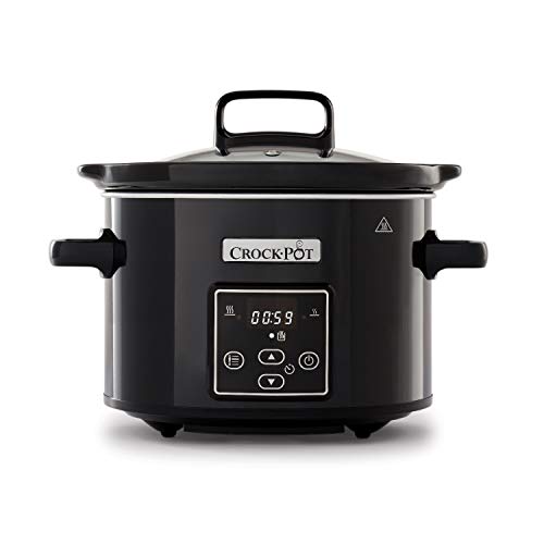 Crock-Pot CSC061X Olla de cocción lenta digital para preparar todo tipo de recetas, óptimo si cocinas para ti solo o para dos, 2.4 litros, Negro/Cromado