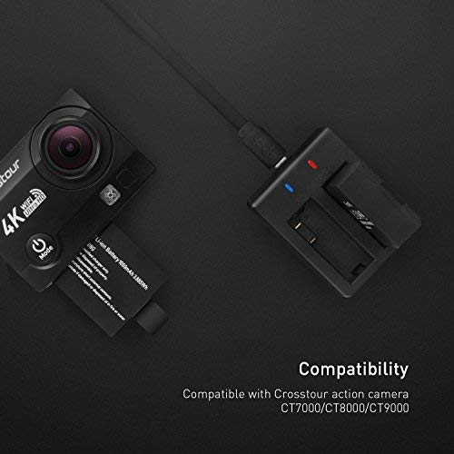 Crosstour Cámara Deportiva Baterías Recargables Dual 1050mAh con USB Cargador para Cámaras de Acción