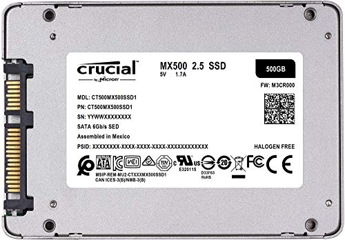 Crucial MX500 500GB CT500MX500SSD1 Unidad interna de estado sólido-hasta 560 MB/s (3D NAND, SATA, 2.5 Pulgadas)