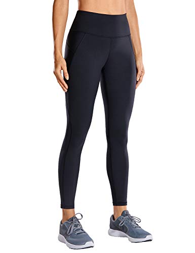 CRZ YOGA Mujer Compression Leggings Cintura Alta Deportivos Running Fitness Pantalon con Bolsillo-63cm Negro R424 42