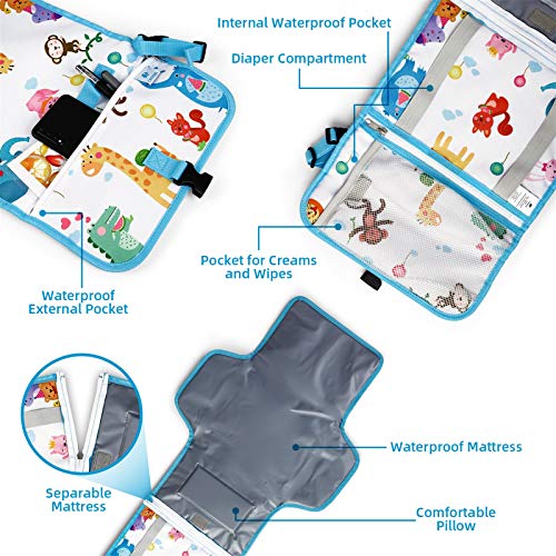CRZDEAL Cambiador Portatil Bebe Impermeable, Cambiador de Pañales Portatil con Almohada, Gran Espacio de Almacenamiento Interno, 40cm + 65cm, Adecuado para Viajes, Familia, Regalos Creativos para Bebé
