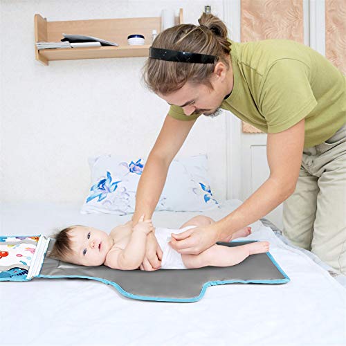 CRZDEAL Cambiador Portatil Bebe Impermeable, Cambiador de Pañales Portatil con Almohada, Gran Espacio de Almacenamiento Interno, 40cm + 65cm, Adecuado para Viajes, Familia, Regalos Creativos para Bebé