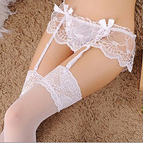 Cszxx Ligueros con Medias Ropa Interior Encaje (Blanco)