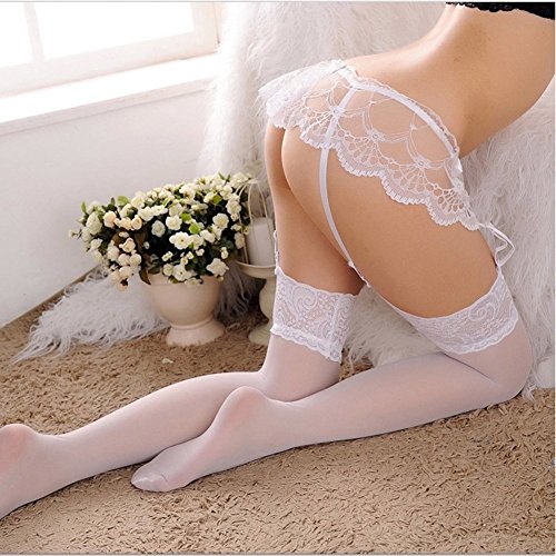 Cszxx Ligueros con Medias Ropa Interior Encaje (Blanco)