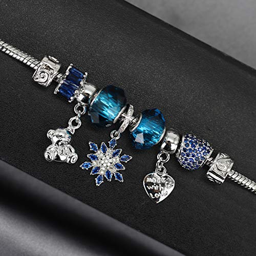 CT Jewelry Pulseras Brillantes Abalorios United Flor Hexagonal Corazon Oro Blanco 14K Moda Charms Mujer Regalos, Azul