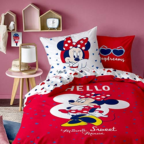 CTI - Juego de funda nórdica y funda de almohada (80 x 80 cm y 135 x 200 cm), diseño de Minnie Mouse