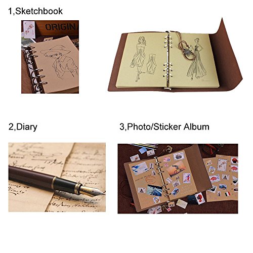 Cuaderno retro, libreta cuero, A6 diario de Viaje, HRYSPN de la PU Cuaderno Agenda, Bloc de Notas, Pirata Náutico Revista Timón de Cuerda.(130x185mm, Marrón)