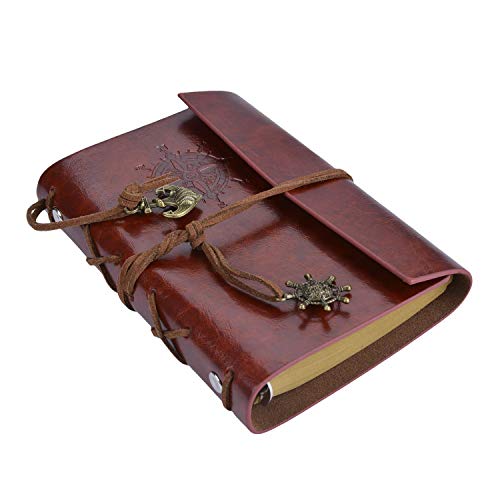 Cuaderno retro, libreta cuero, A6 diario de Viaje, HRYSPN de la PU Cuaderno Agenda, Bloc de Notas, Pirata Náutico Revista Timón de Cuerda.(130x185mm, Marrón)