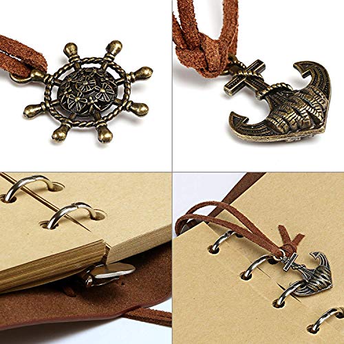 Cuaderno retro, libreta cuero, A6 diario de Viaje, HRYSPN de la PU Cuaderno Agenda, Bloc de Notas, Pirata Náutico Revista Timón de Cuerda.(130x185mm, Marrón)