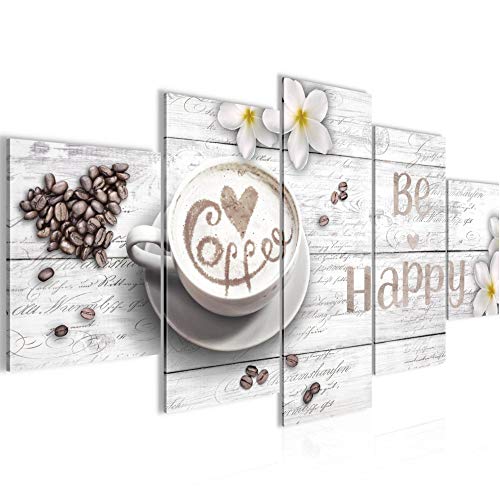 Cuadro en Lienzo Café 150 x 75 cm - XXL Impresión Material Tejido no Tejido Artística Imagen Gráfica Decoracion de Pared - 5 piezas - Listo para colgar - 020653c