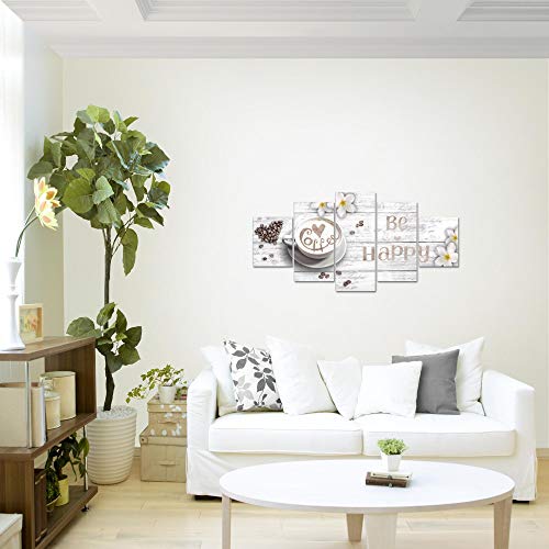 Cuadro en Lienzo Café 150 x 75 cm - XXL Impresión Material Tejido no Tejido Artística Imagen Gráfica Decoracion de Pared - 5 piezas - Listo para colgar - 020653c
