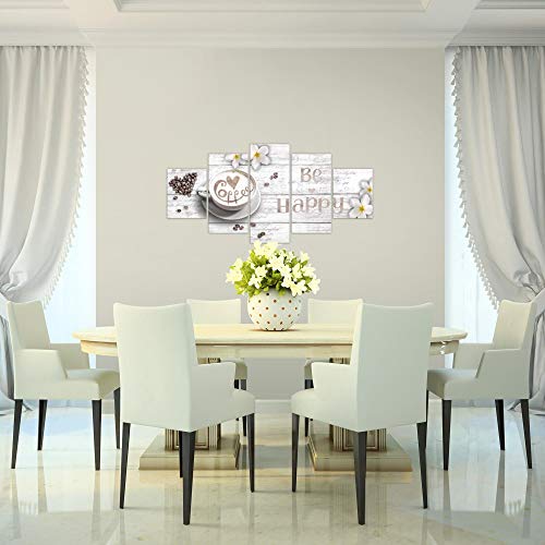 Cuadro en Lienzo Café 150 x 75 cm - XXL Impresión Material Tejido no Tejido Artística Imagen Gráfica Decoracion de Pared - 5 piezas - Listo para colgar - 020653c