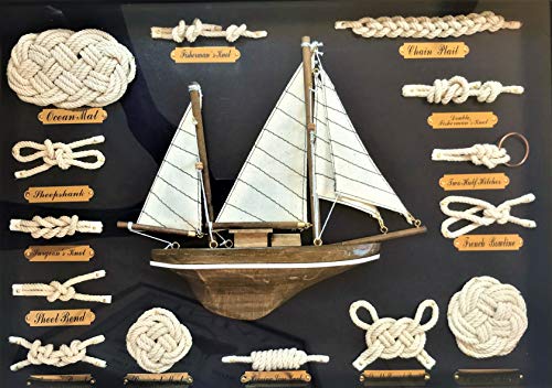 Cuadro Vitrina de Nudos Marineros y un Velero 48x35x5,5cm