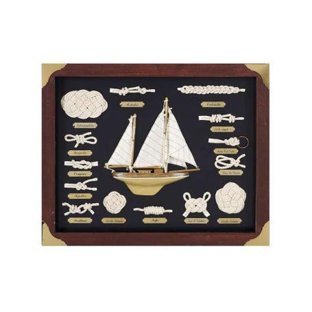 Cuadro Vitrina de Nudos Marineros y un Velero 48x35x5,5cm