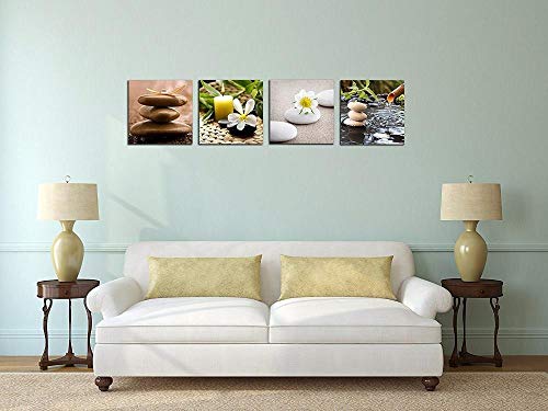 Cuadros de bambú verde con Zen Stone Velas Impresión en lienzo Arte de la pared para el baño en casa Sala de estar Dormitorio Decoración Sin marco