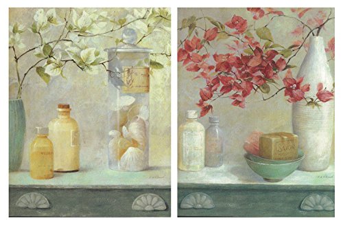 Cuadros decoración Floral de Madera. Set de 2 Unidades de 19 cm x 25 cm x 4 mm unid. Adhesivo FÁCIL COLGADO. Adorno Decorativo. Decoración Pared hogar