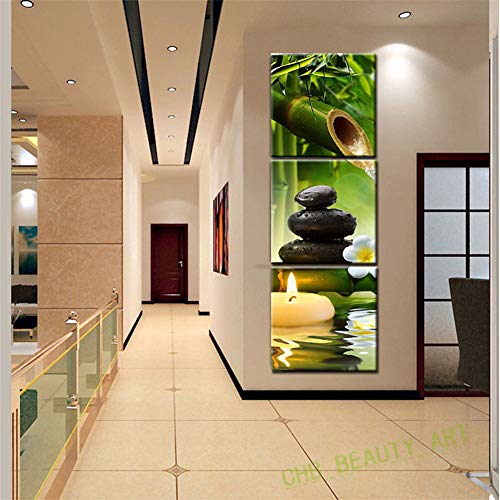 Cuadros en Lienzos Abstracto Modernos Impresión de Imagen Artística Arte de Decorativos Mural,para Hogar Salón Dormitorio Baño Cocina Pasillo Decoración de Pared - 3 Piezas VELAS,PIEDRAS,BAMBÚ