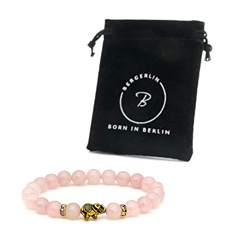 Cuarzo rosado pulsera de elefante con perlas naturales y piezas destacadas de cristal – BERGERLIN