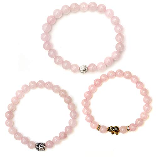 Cuarzo rosado pulsera de elefante con perlas naturales y piezas destacadas de cristal – BERGERLIN