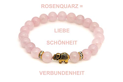 Cuarzo rosado pulsera de elefante con perlas naturales y piezas destacadas de cristal – BERGERLIN